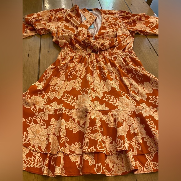 Shore Women’s Floral Short Dress Orange Gold Peep Hole Summer New Medium Resort - Picture 2 of 16